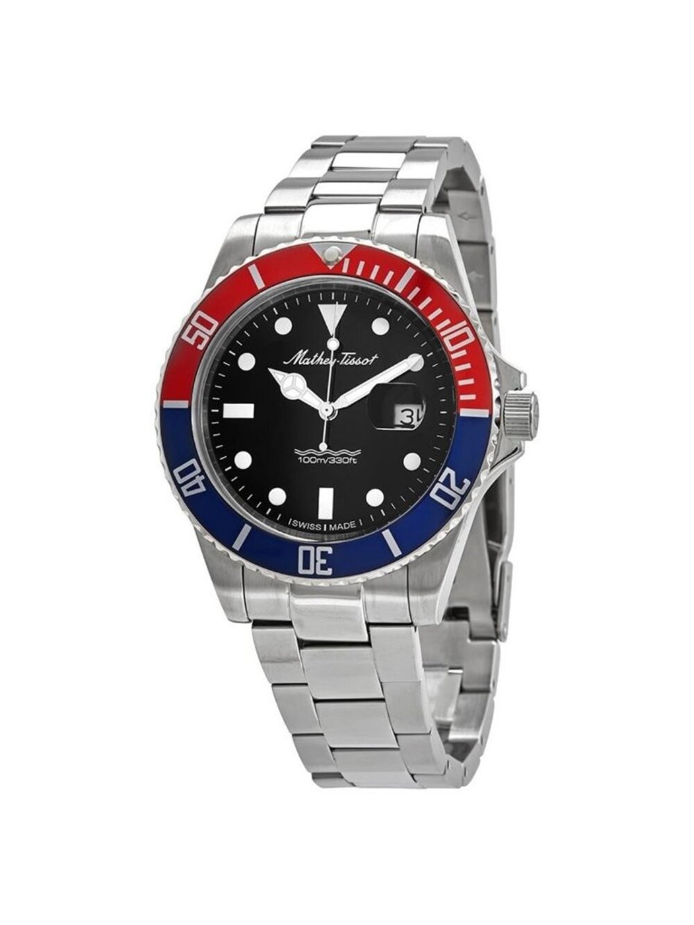 NWT Mathey-Tissot Mathey Vintage Quartz Black Dial Pepsi Bezel Men's Watch